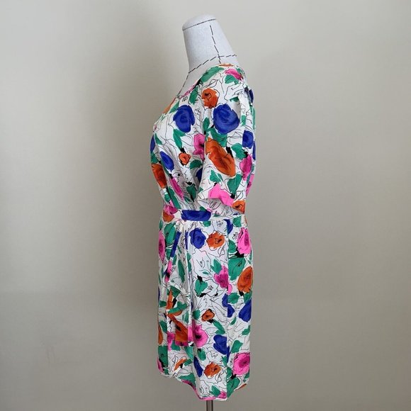 Vintage 80s Stracci Custom Vibrant Silk Floral Print Blouse Top Skirt Set Ungaro - Picture 8 of 11